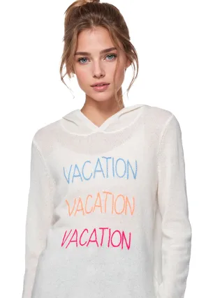 100% Cashmere Hoodie Sweater with Embroidery Stitch "Vacation Vacation Vacation"