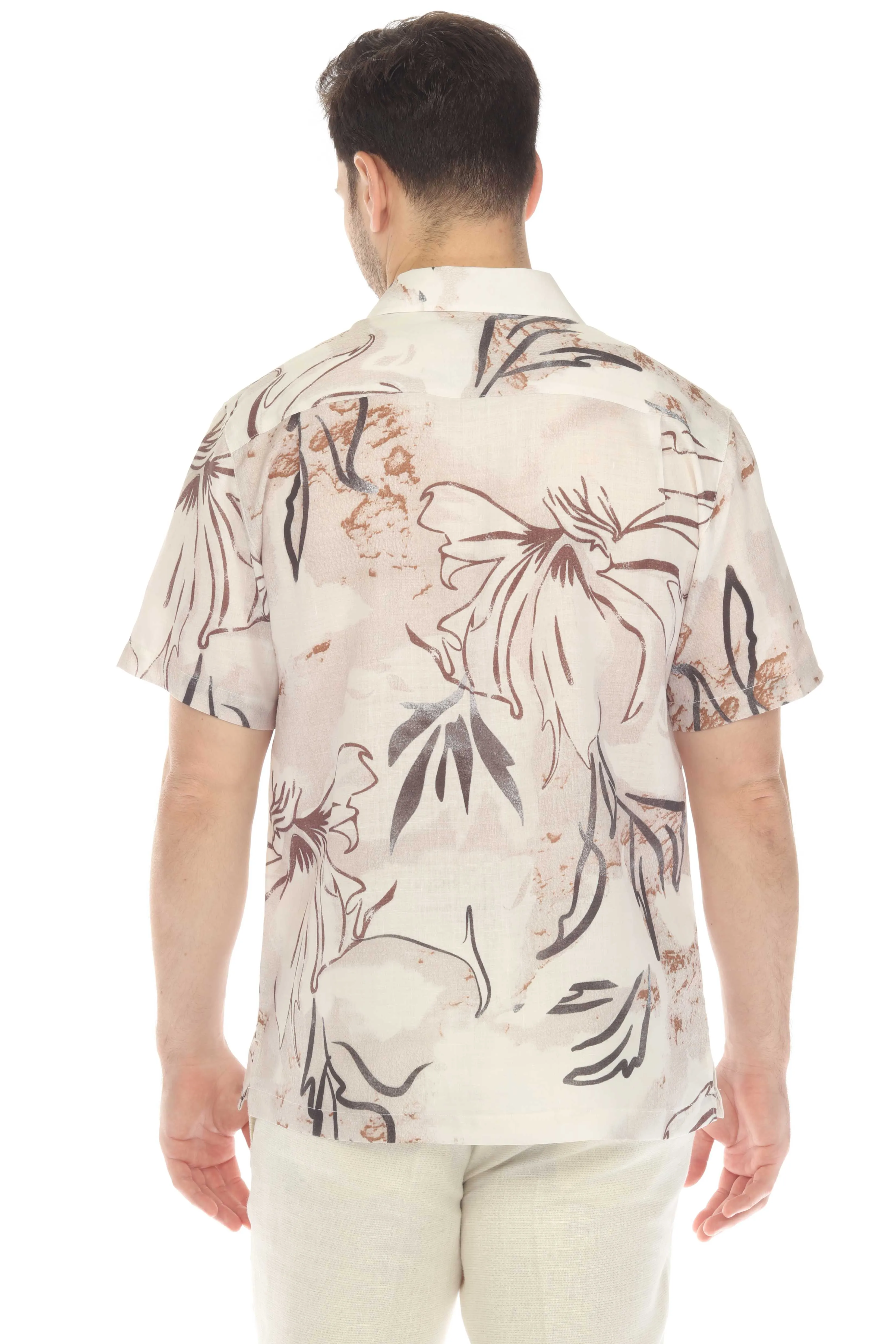 100% Linen Short Sleeve Floral Breeze Print Shirt