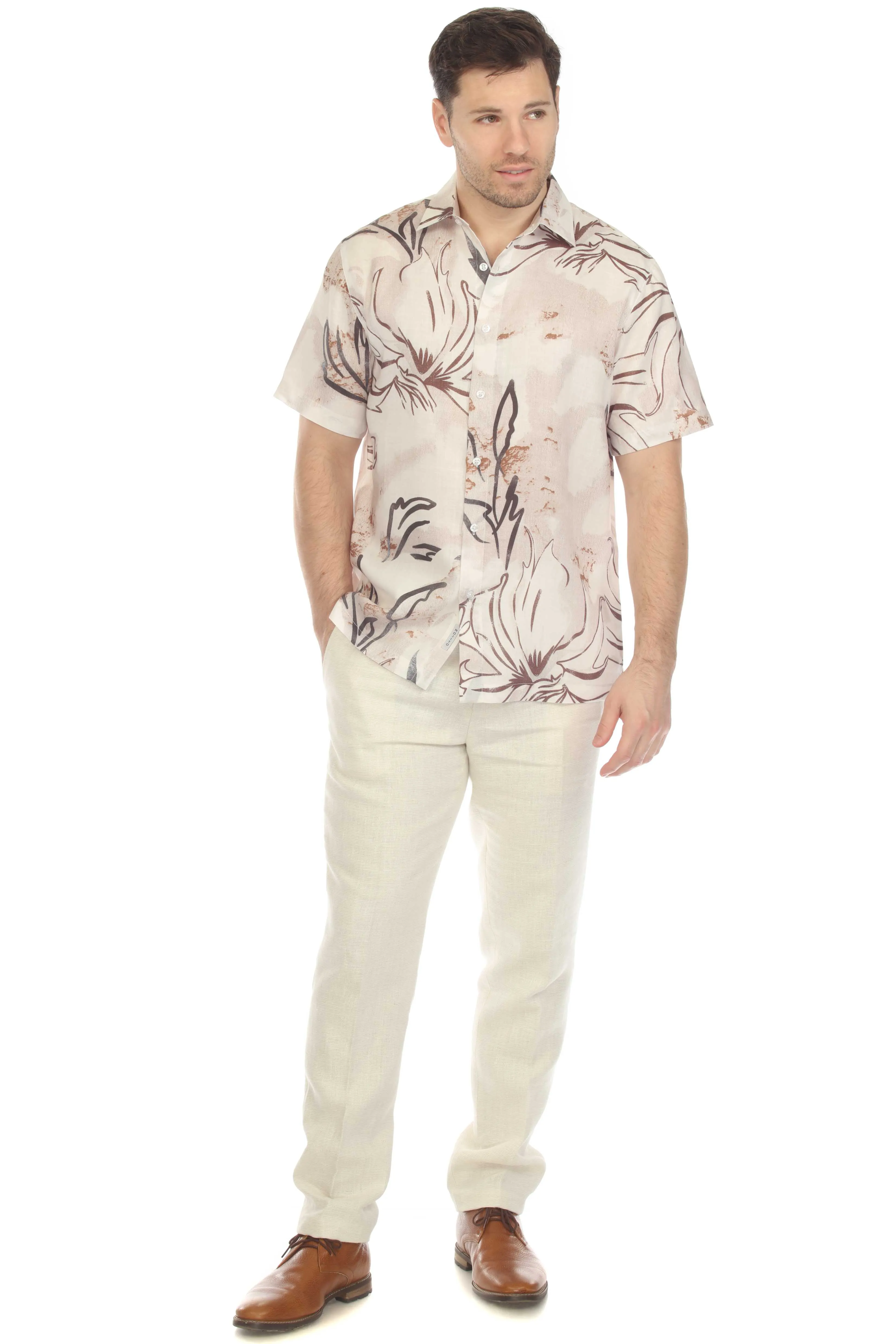 100% Linen Short Sleeve Floral Breeze Print Shirt