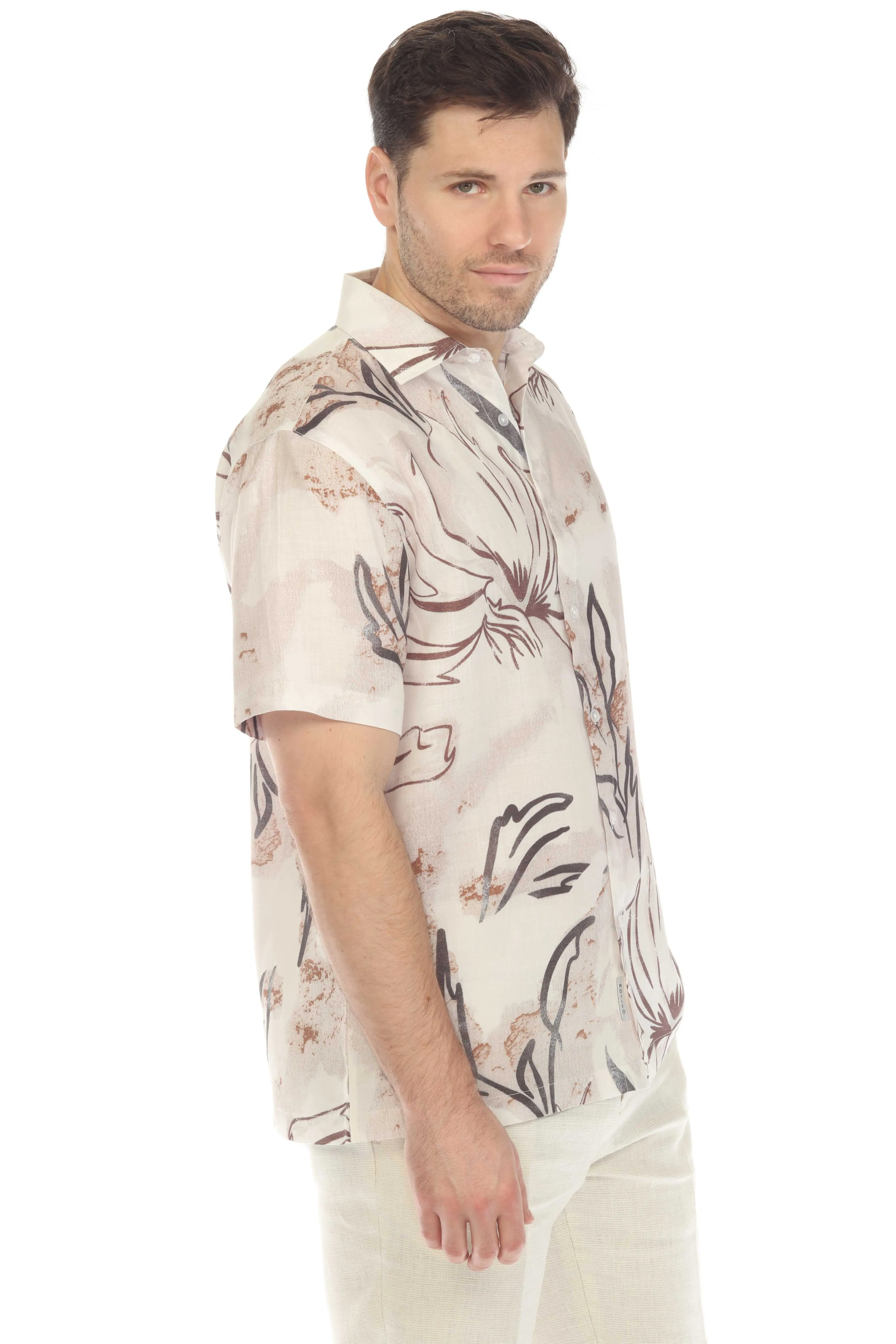 100% Linen Short Sleeve Floral Breeze Print Shirt