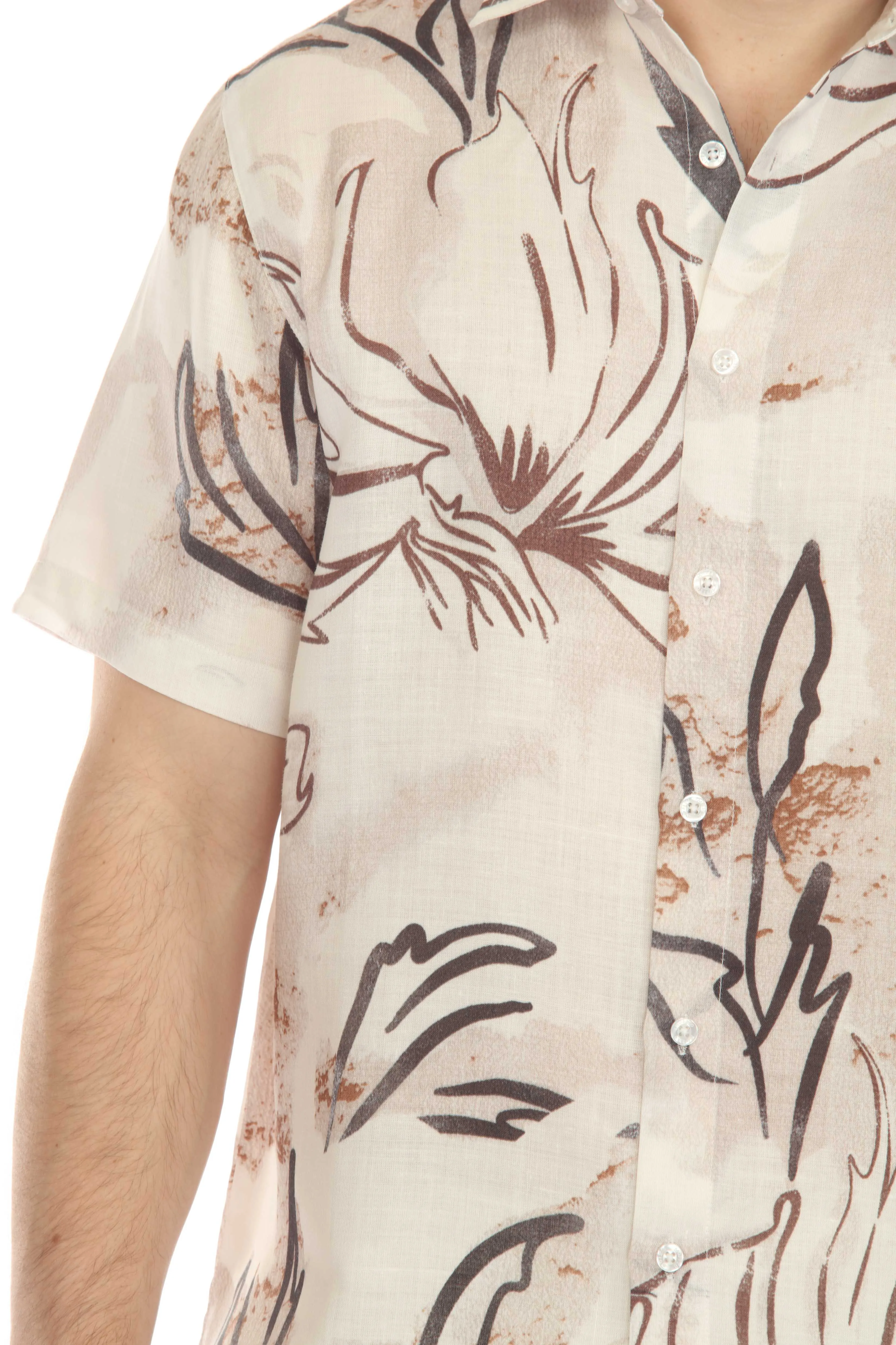 100% Linen Short Sleeve Floral Breeze Print Shirt