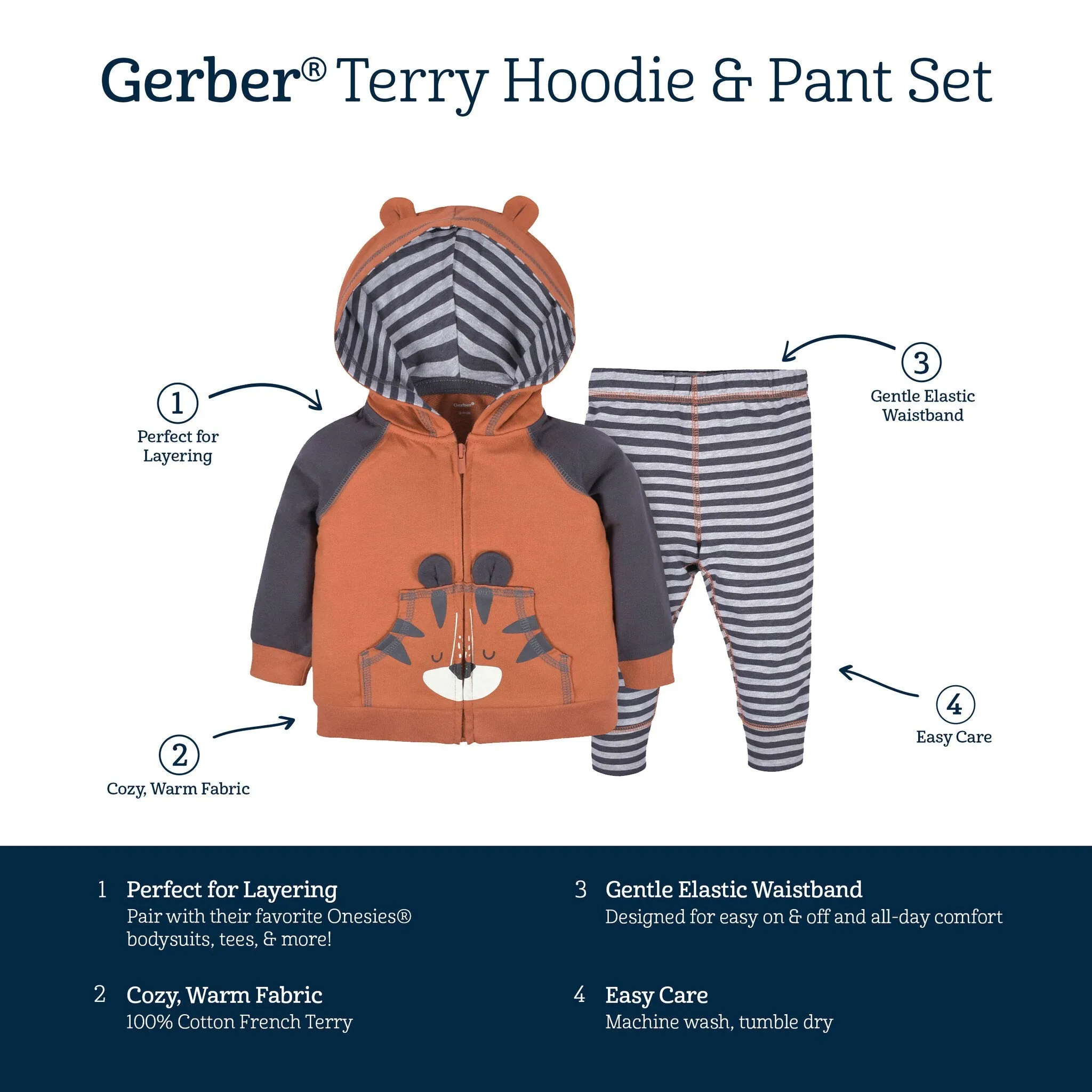 2-Piece Baby & Toddler Boys Tiger Terry Zip Hoodie & Joggers Set