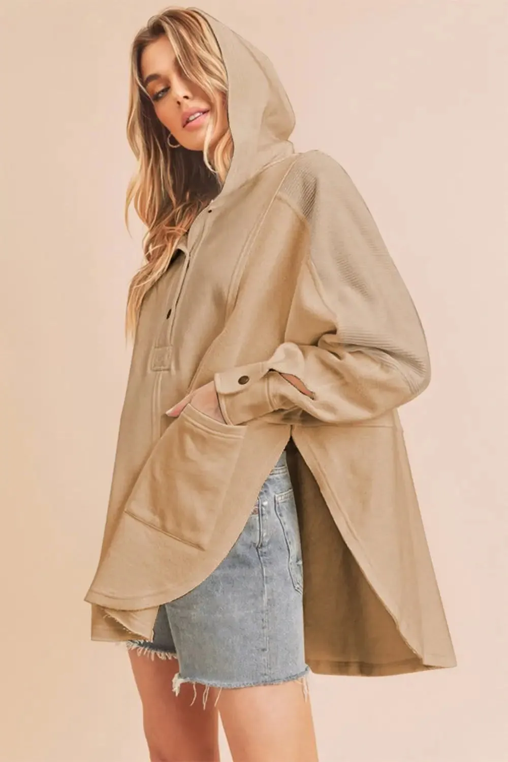 Aemi Co Slit Half Snap Oversize Hoodie