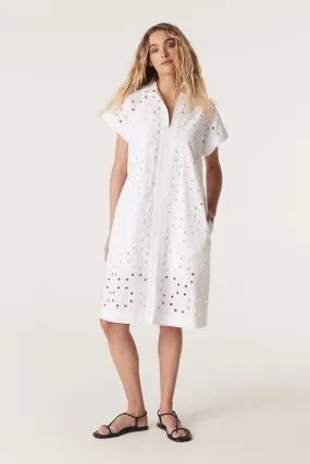 Ally Embroidered Dress  - White