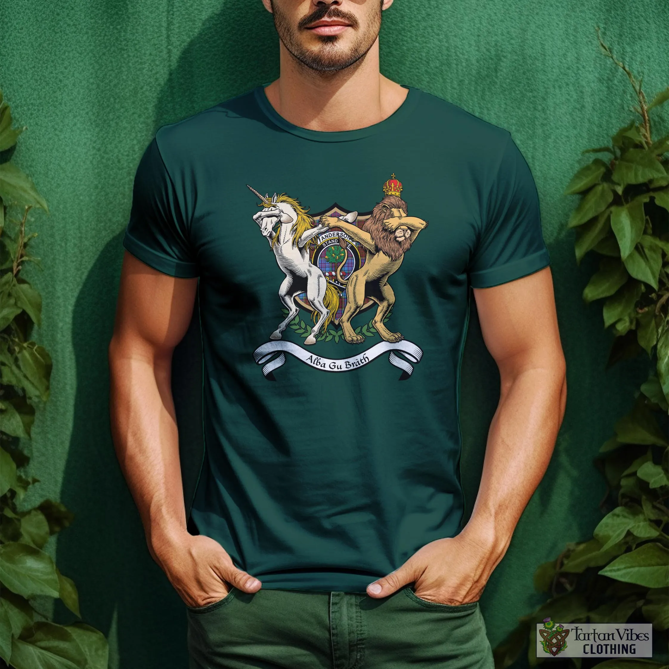 Anderson Modern Family Crest Cotton Men's T-Shirt with Scotland Royal Coat Of Arm Funny Style