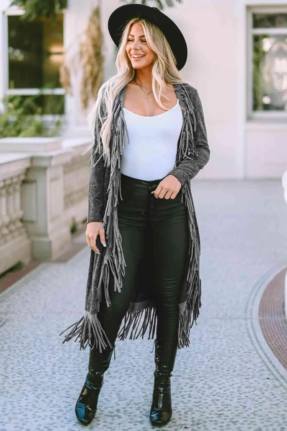 Angie Fringe Detail Long Sleeve Cardigan