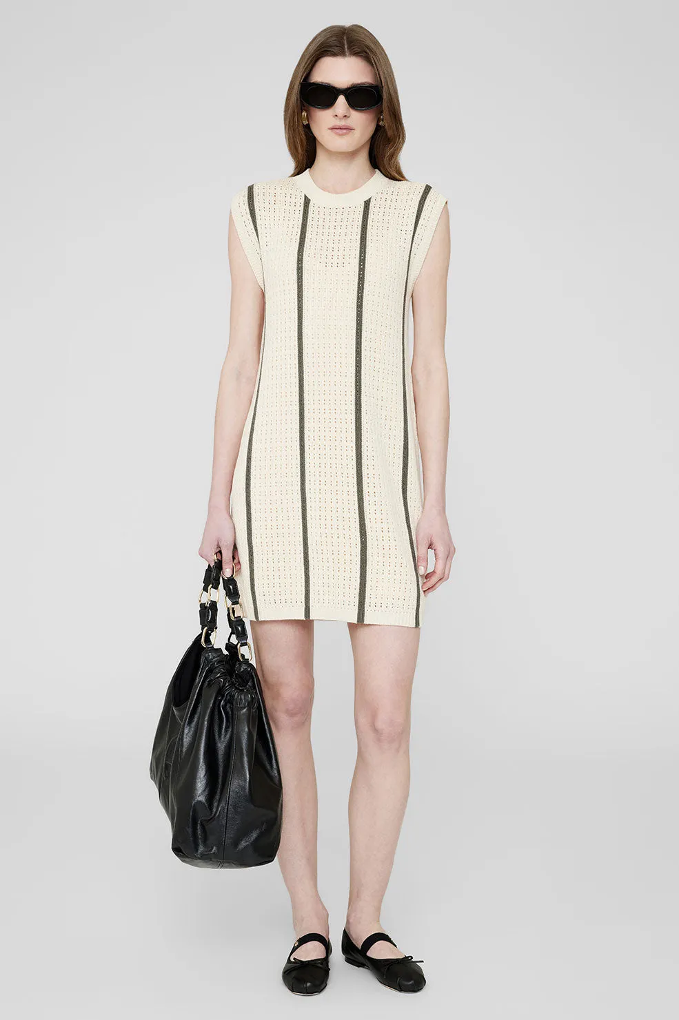 Anine Bing - Lanie Dress in Ivory and Army Green Stripe