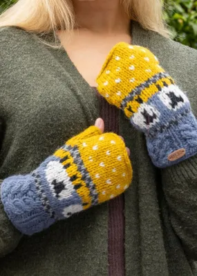 Aran Sheep Handwarmers | Blue & Yellow