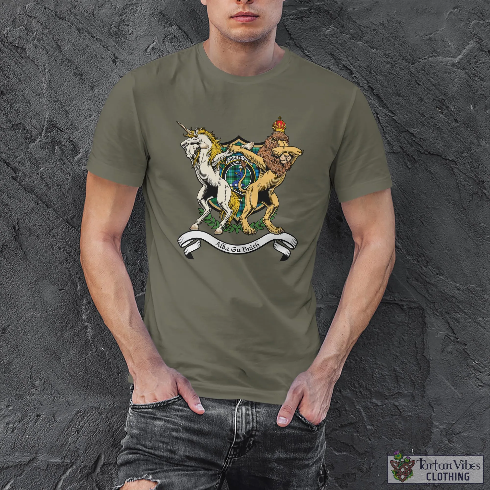 Arbuthnot Ancient Family Crest Cotton Men's T-Shirt with Scotland Royal Coat Of Arm Funny Style