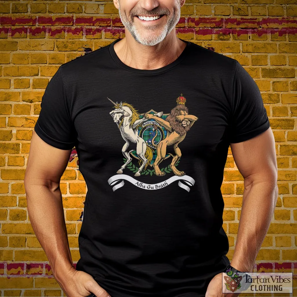 Arbuthnot Ancient Family Crest Cotton Men's T-Shirt with Scotland Royal Coat Of Arm Funny Style