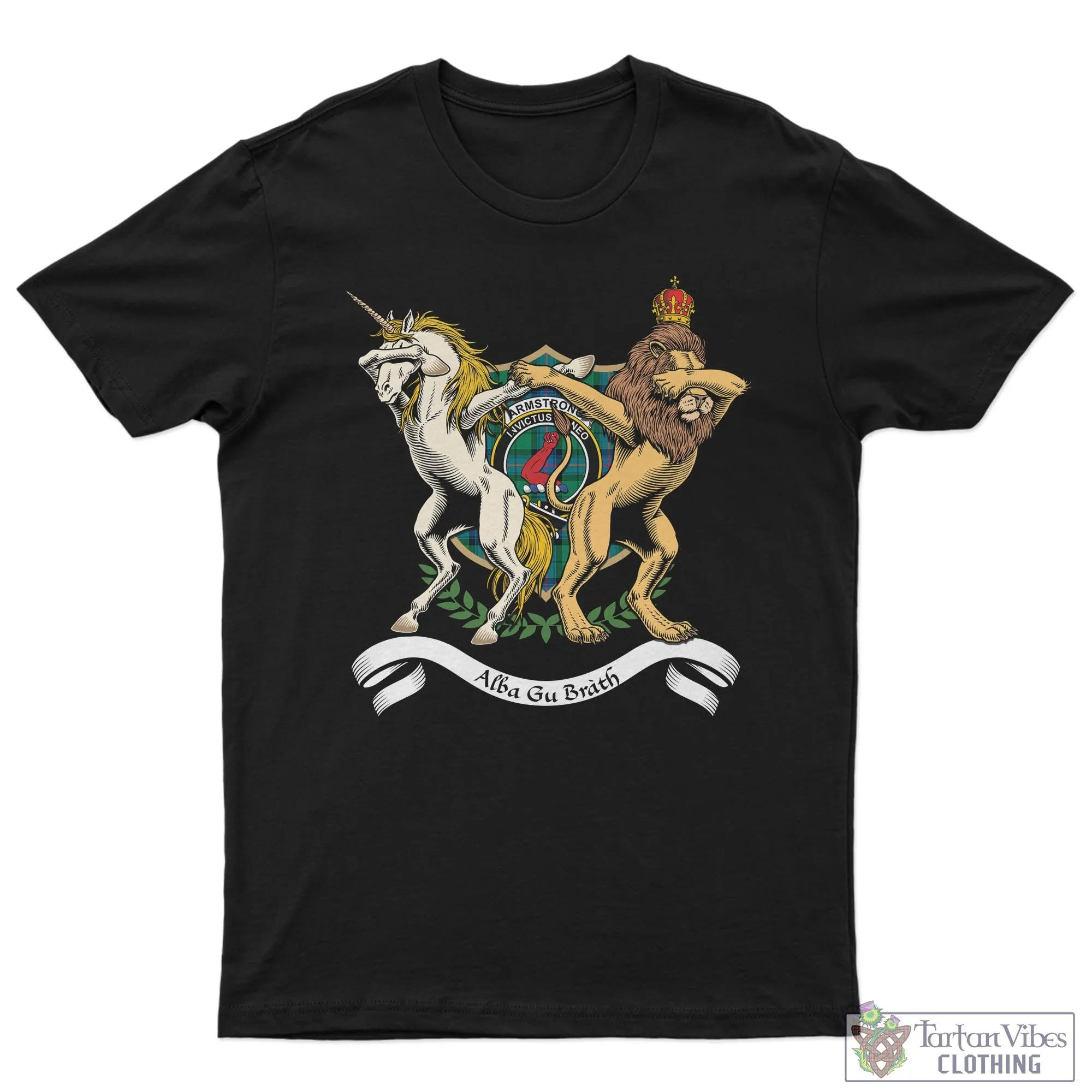 Armstrong Ancient Family Crest Cotton Men's T-Shirt with Scotland Royal Coat Of Arm Funny Style