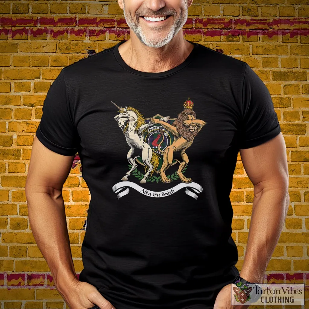 Armstrong Family Crest Cotton Men's T-Shirt with Scotland Royal Coat Of Arm Funny Style