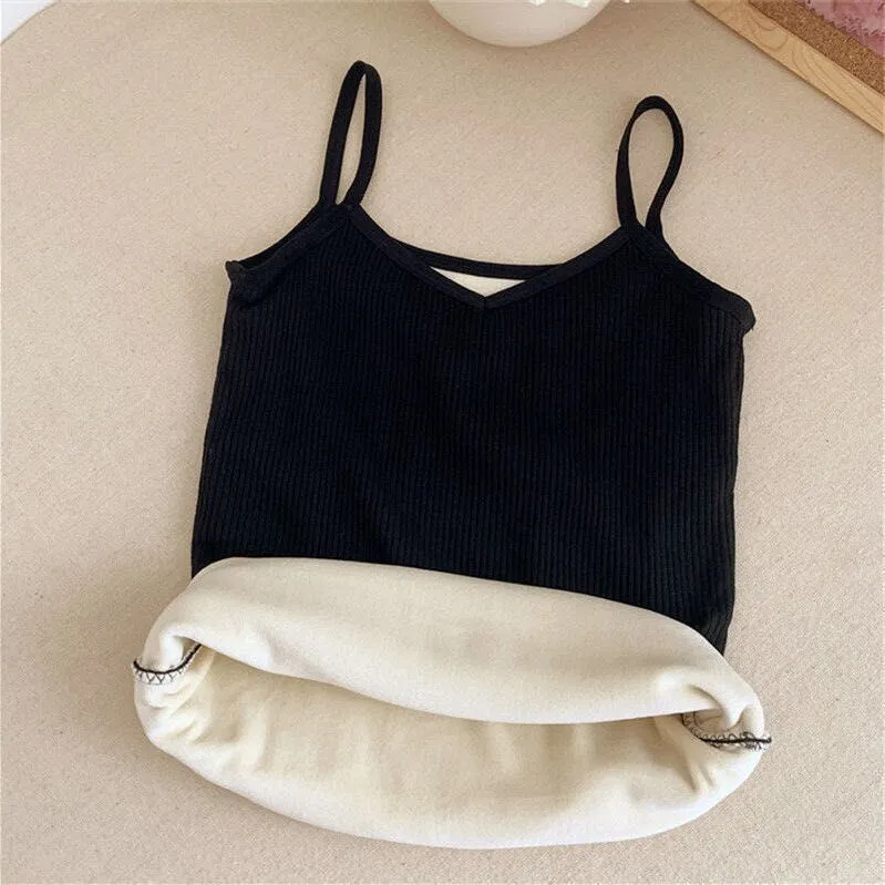 Autumn and winter double-layer fleece thickened suspender girl thermal vest comfortable underneath to wear slim student thermal underwear