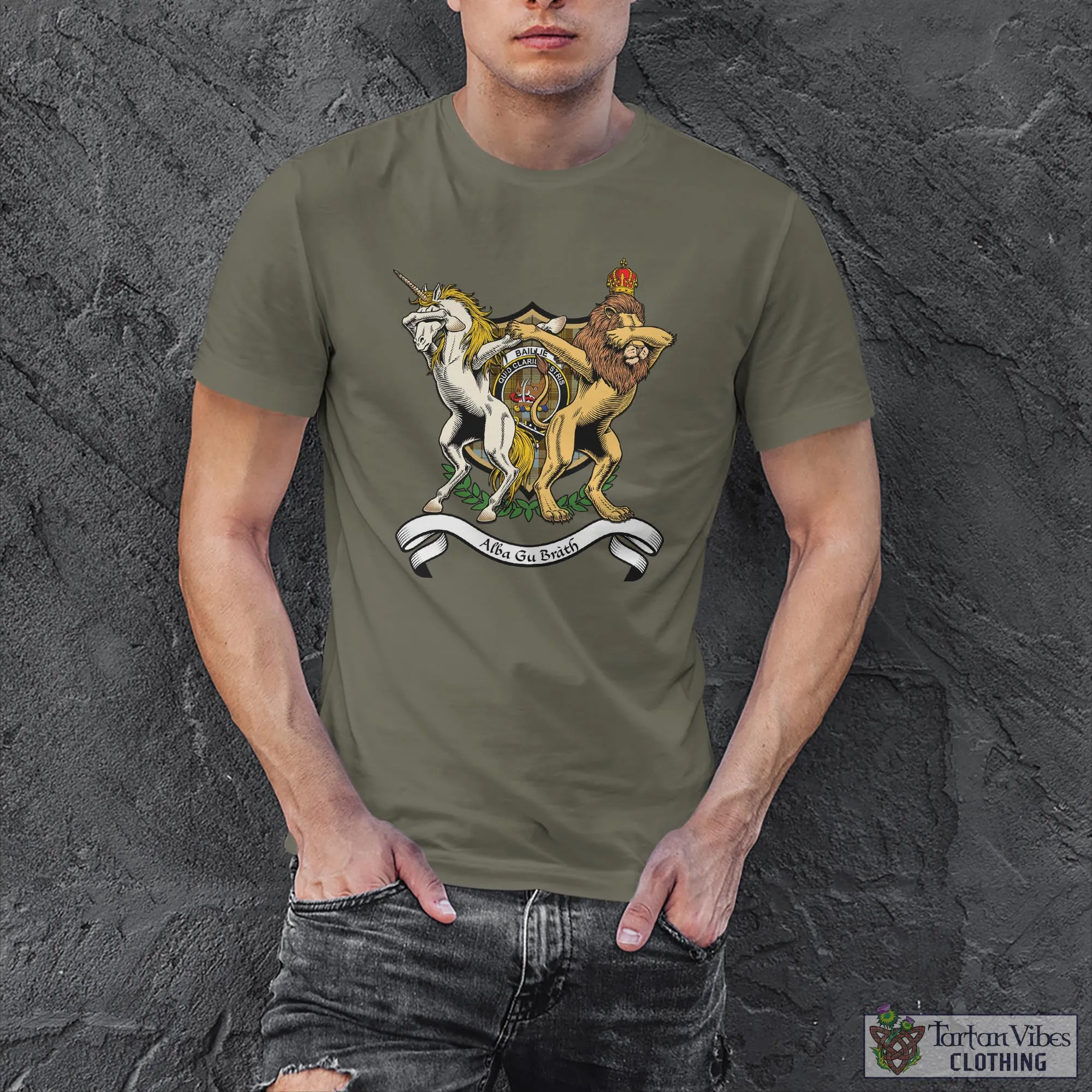 Baillie Dress Family Crest Cotton Men's T-Shirt with Scotland Royal Coat Of Arm Funny Style