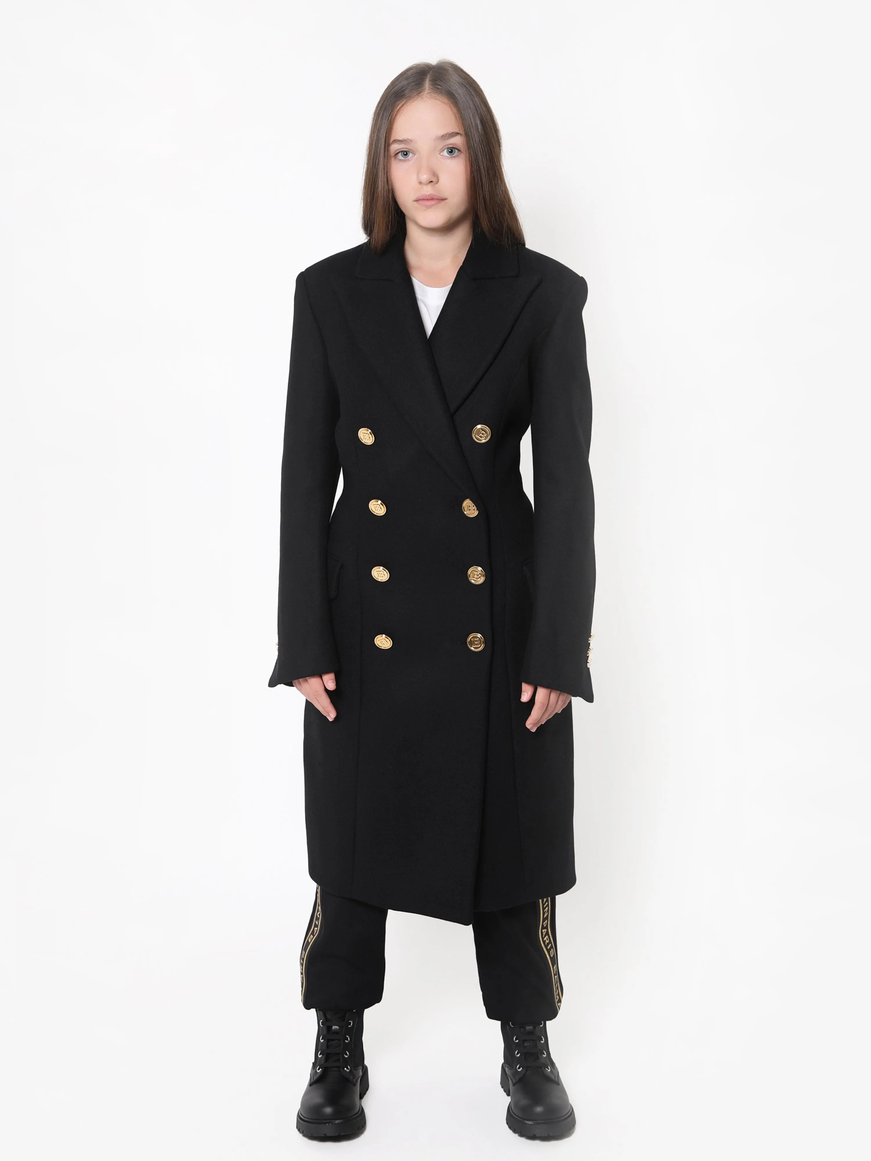 Balmain Girls Double Breasted Wool Coat