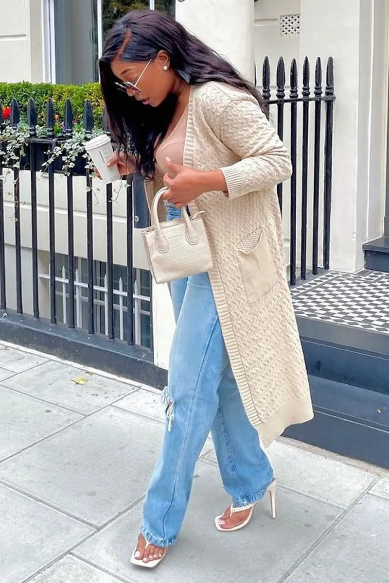 Beige Long Knit Cardigan - Shola