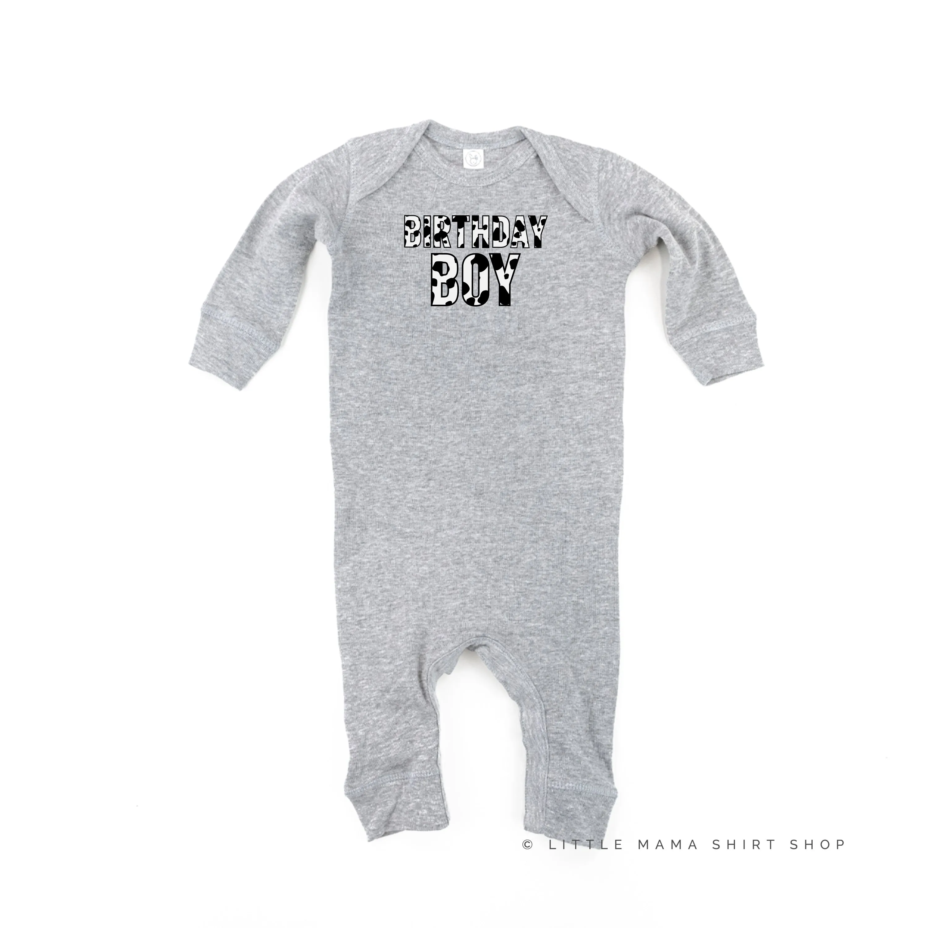 BIRTHDAY BOY - Cow Print - One Piece Baby Sleeper