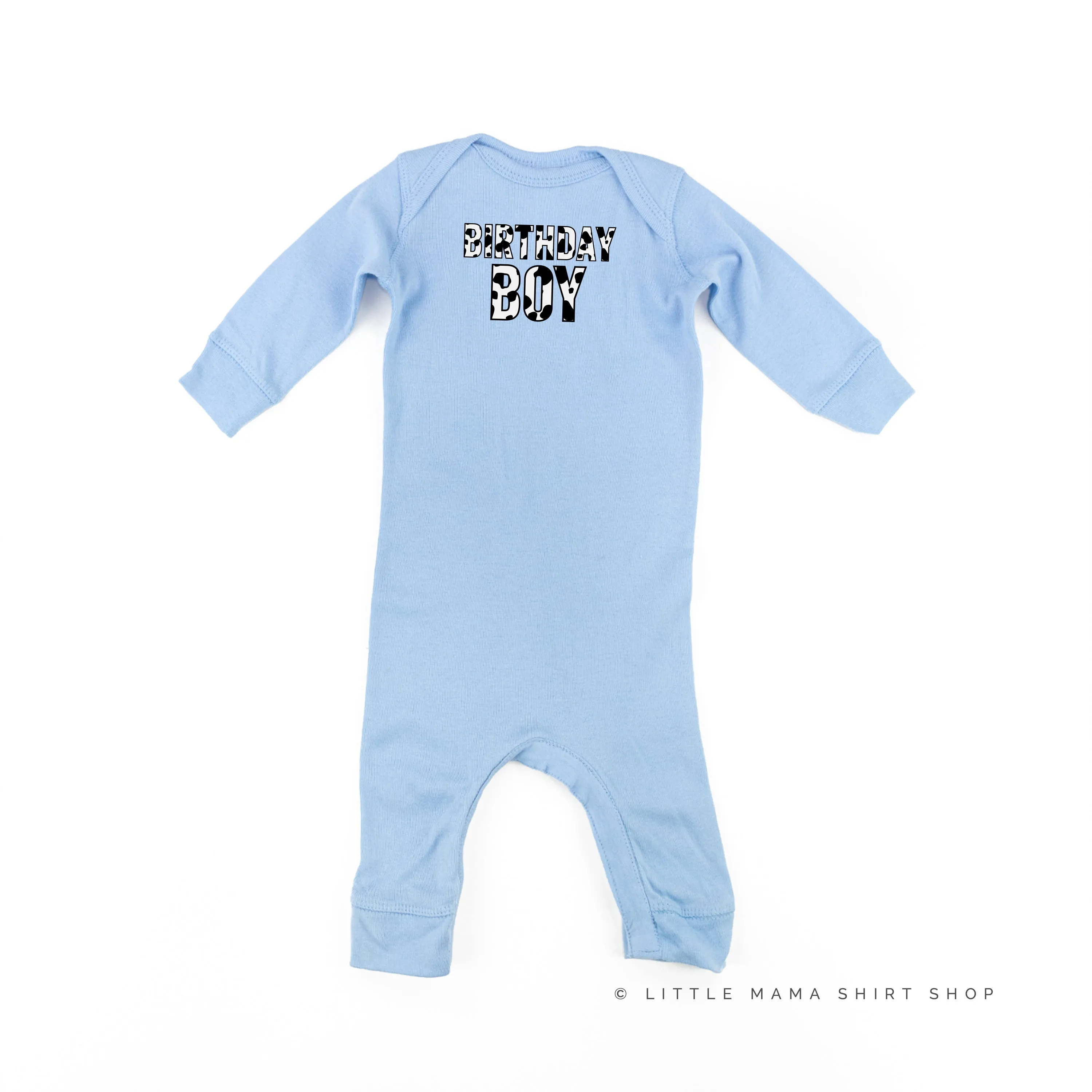 BIRTHDAY BOY - Cow Print - One Piece Baby Sleeper