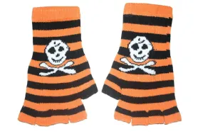 Black and Orange Skull Fingerless Gloves