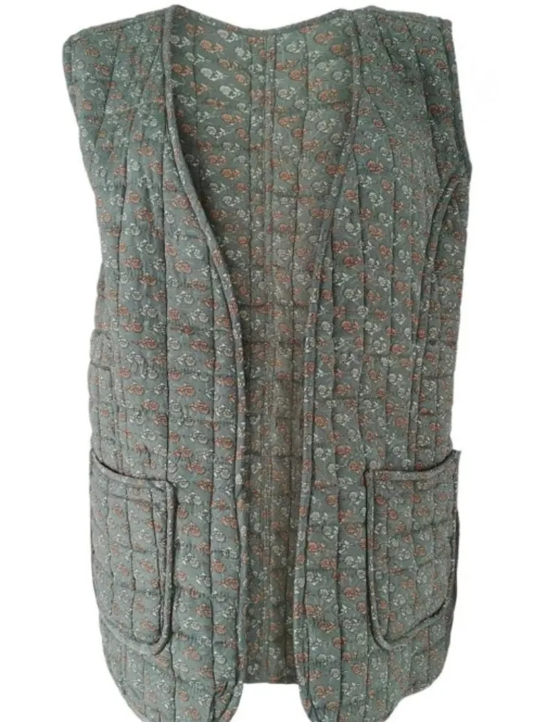 Black Colour  Denmark Luna Quilted Waistcoat In Bloom Mint