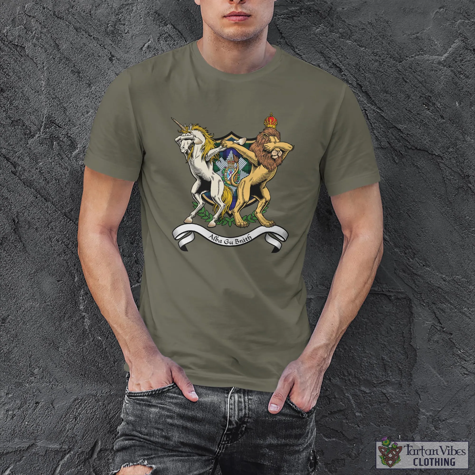 Black Watch Modern Family Crest Cotton Men's T-Shirt with Scotland Royal Coat Of Arm Funny Style