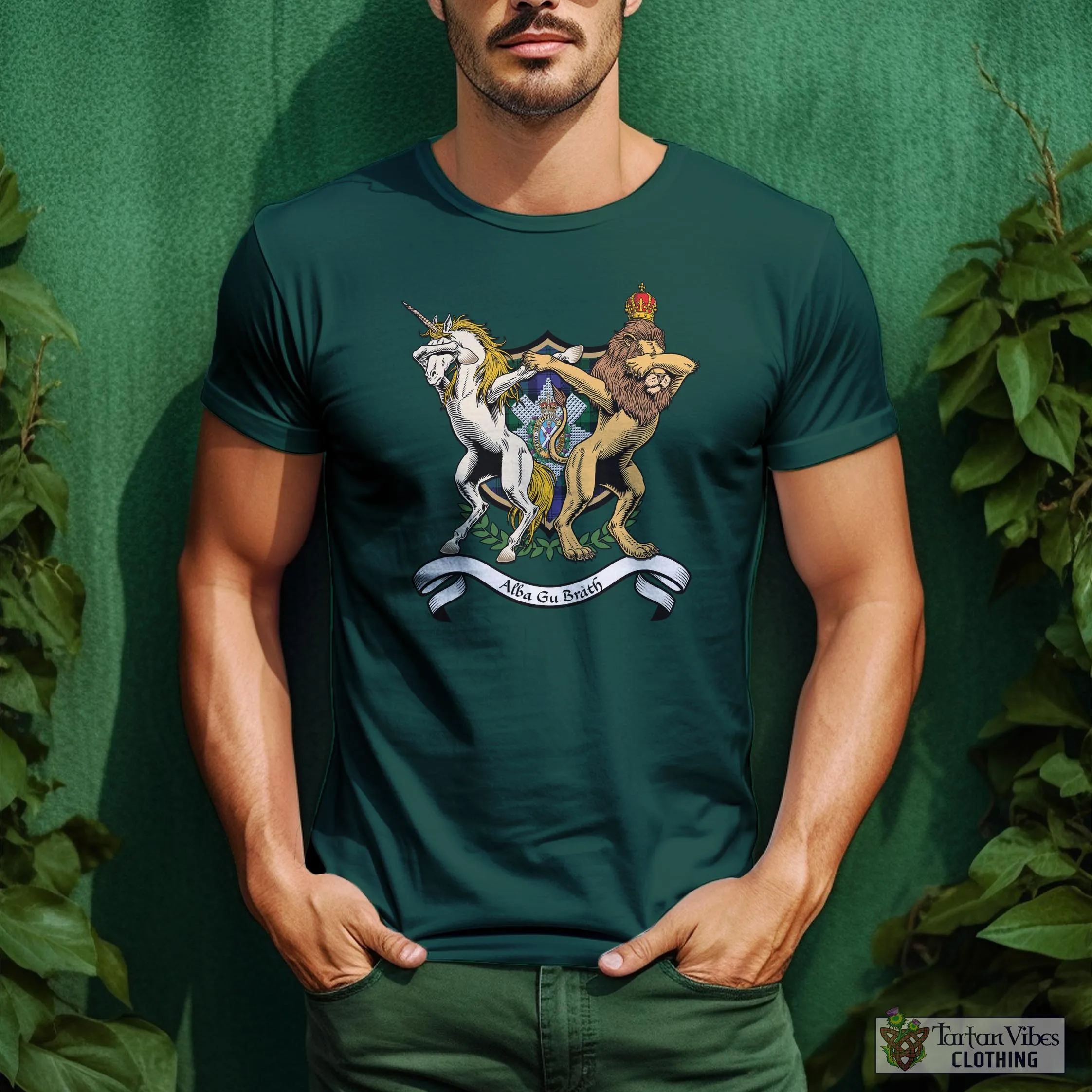 Black Watch Modern Family Crest Cotton Men's T-Shirt with Scotland Royal Coat Of Arm Funny Style