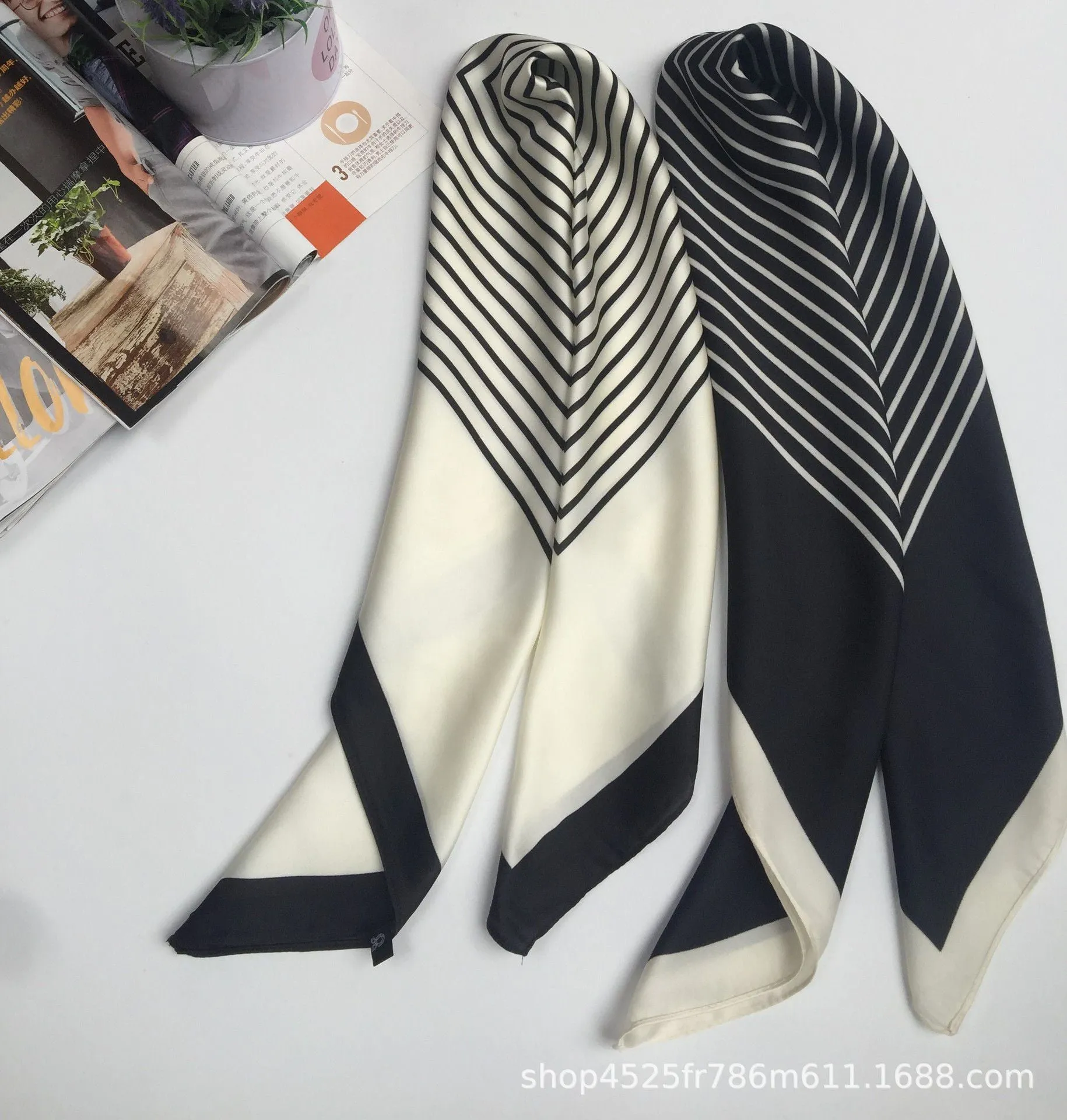 Block Stripes Monogram Silk Satin Square Scarf Wraps