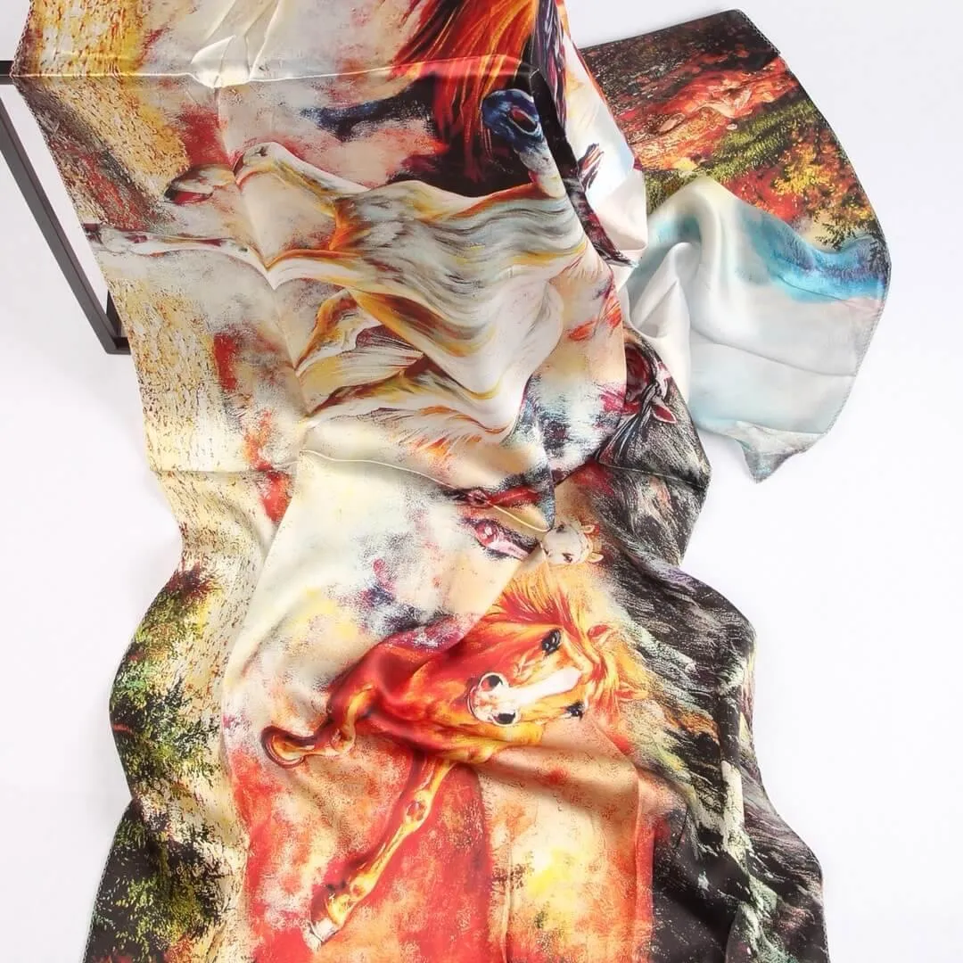 Blossom Range|Horse Racing Scarf|Multicolour|Long Silk Scarf