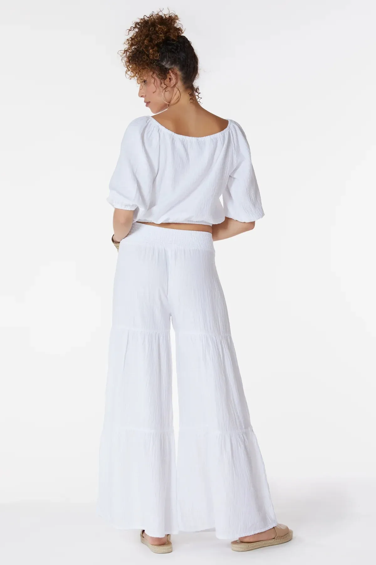 bobi White Tiered Wide Leg Pants