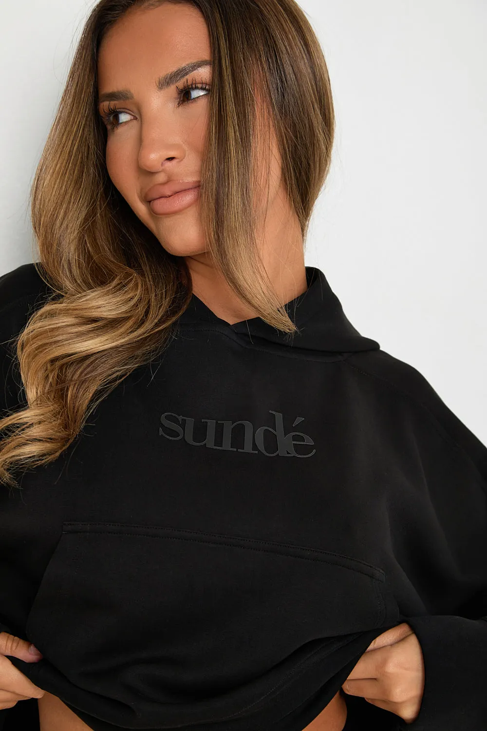 Boxy Cropped Hoodie - Black