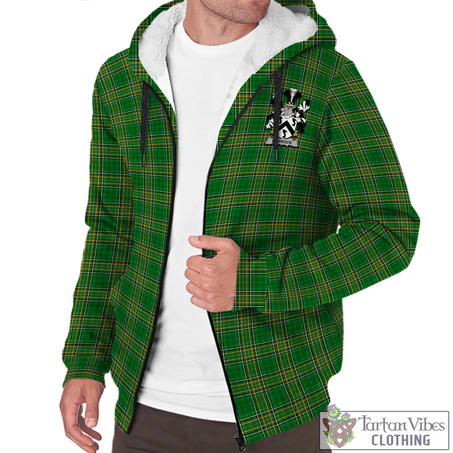 Brenock Irish Clan Tartan Sherpa Hoodie with Coat of Arms