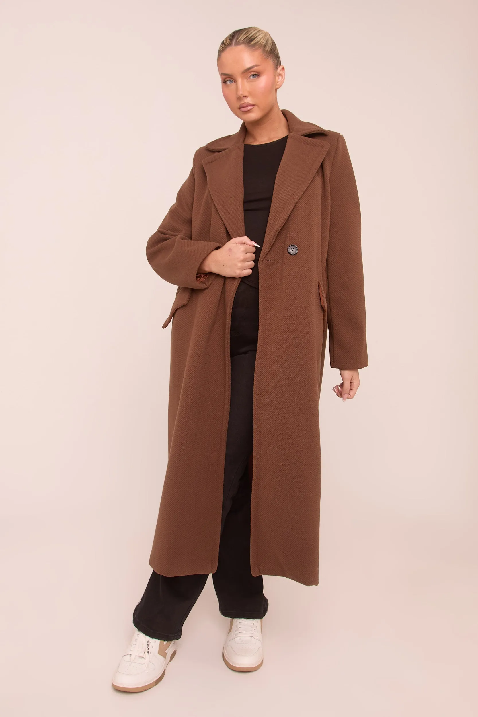 Brown Oversized Double Breasted Longline Coat - Blakely