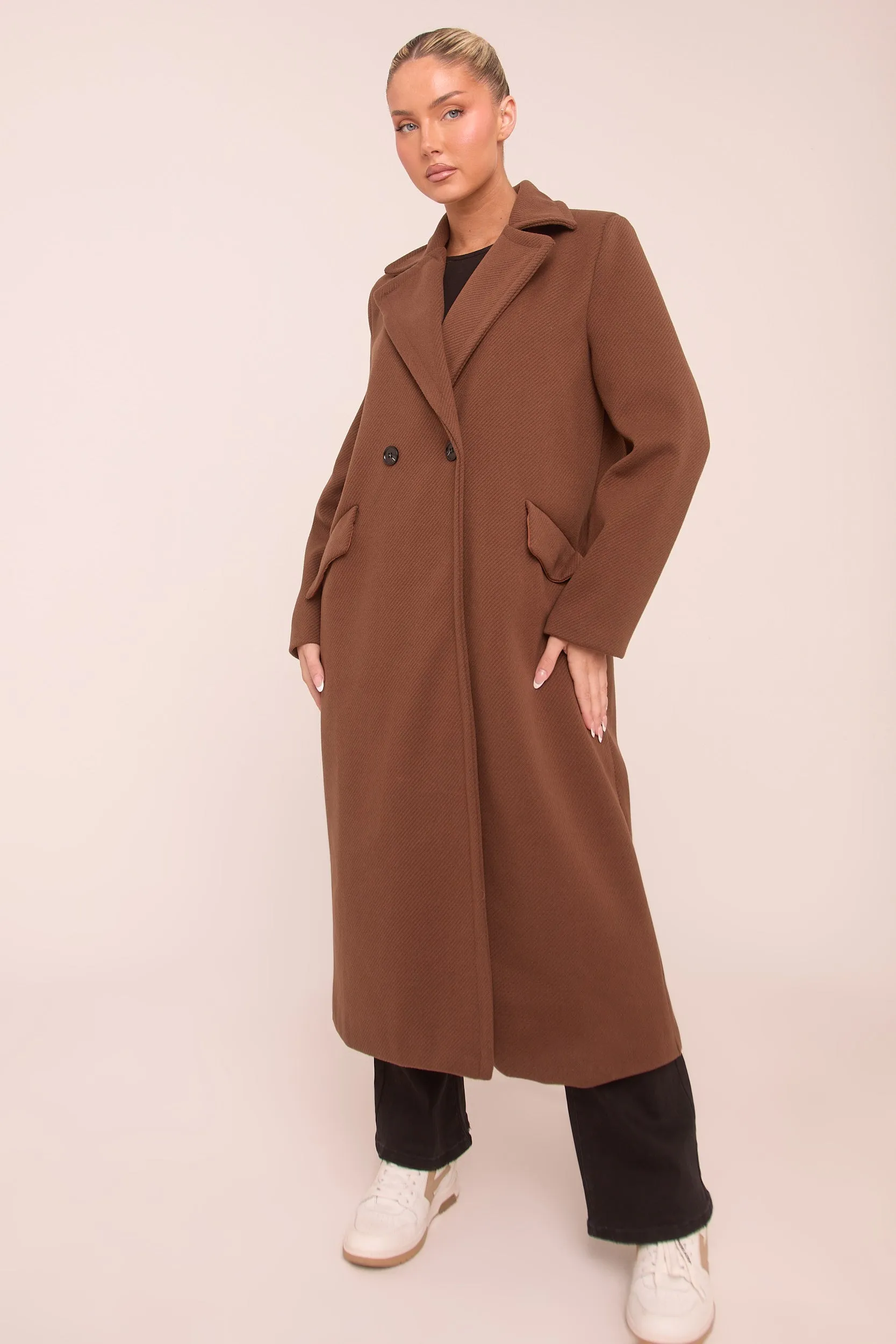 Brown Oversized Double Breasted Longline Coat - Blakely