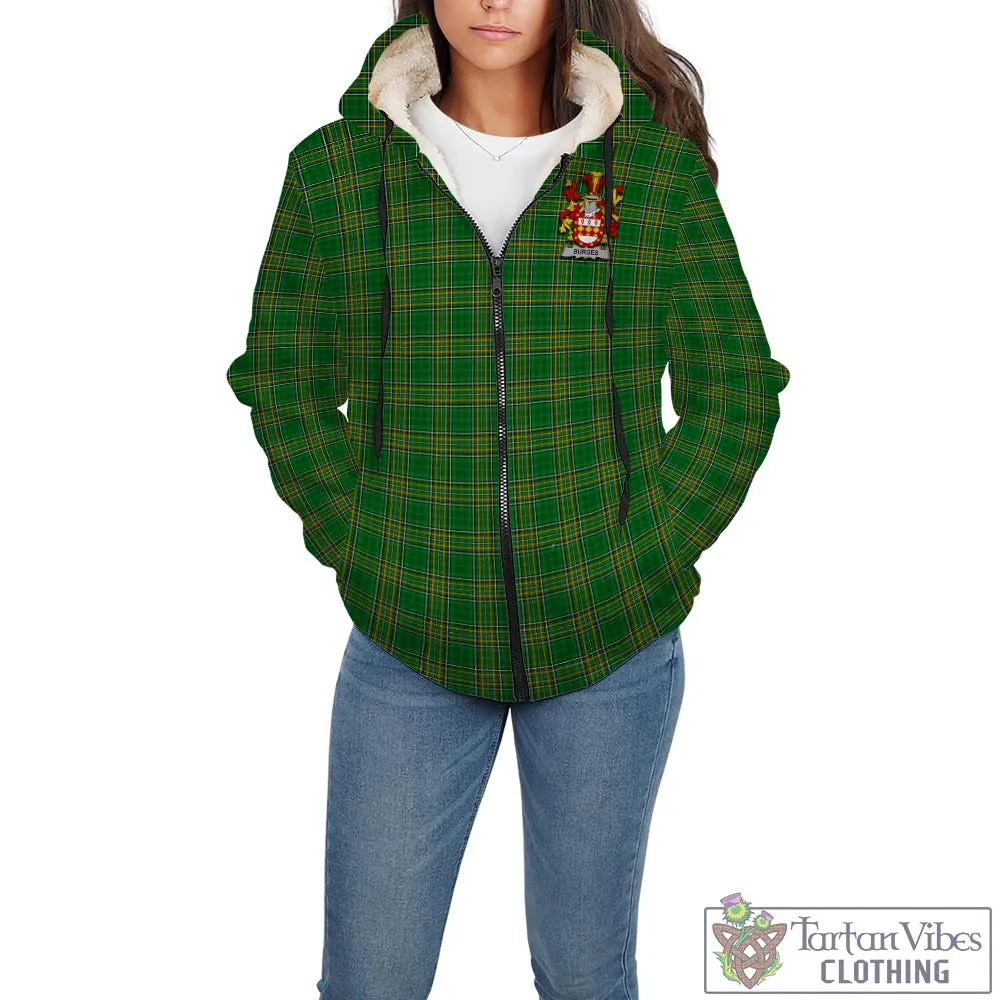 Burges Irish Clan Tartan Sherpa Hoodie with Coat of Arms