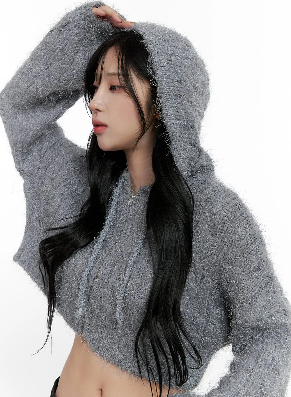 Cable Knit Zip-Up Hooded Cardigan CN407