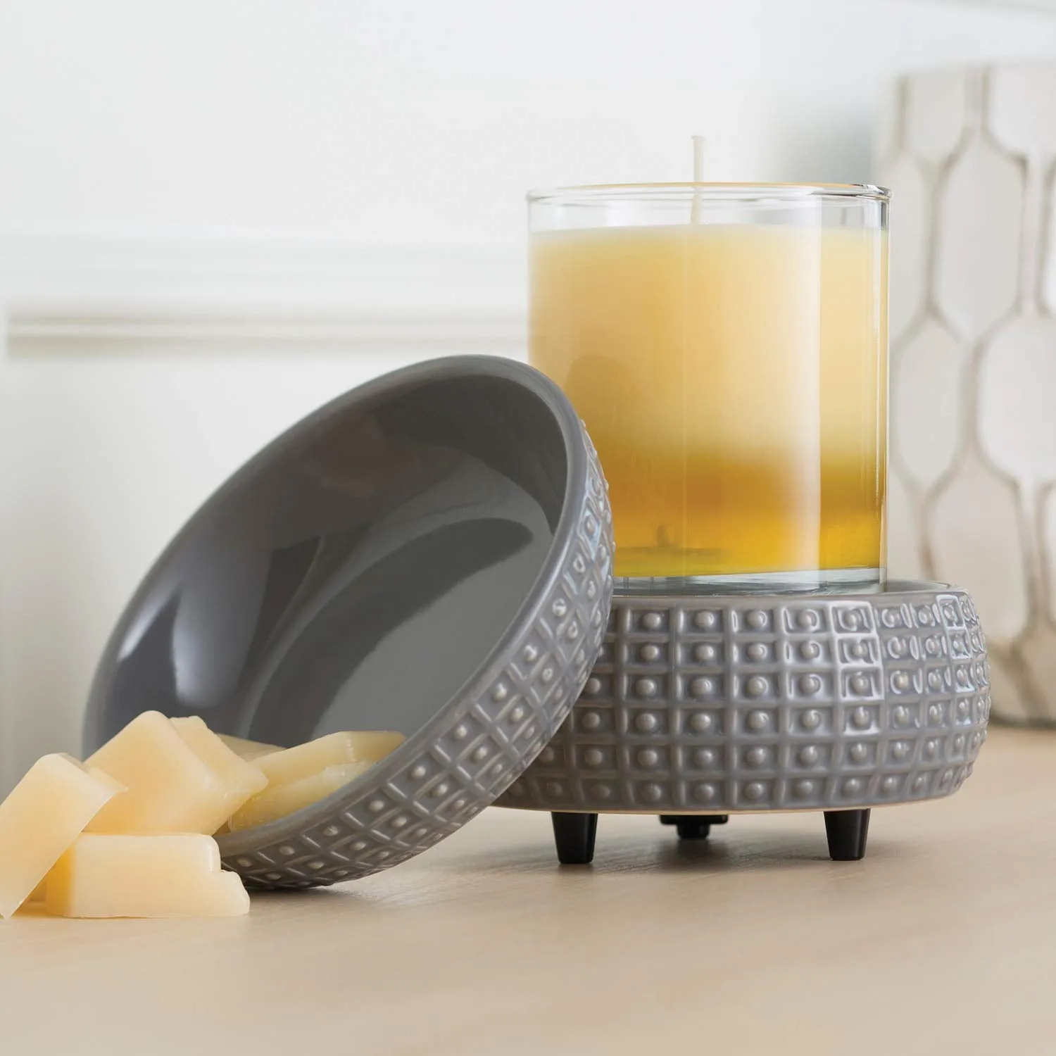 Candle Warmers Etc 2 in 1 Candle & Fragrance Warmer Scented Candles Wax Melts or Essential Oil Slate Fitted with UK Plug