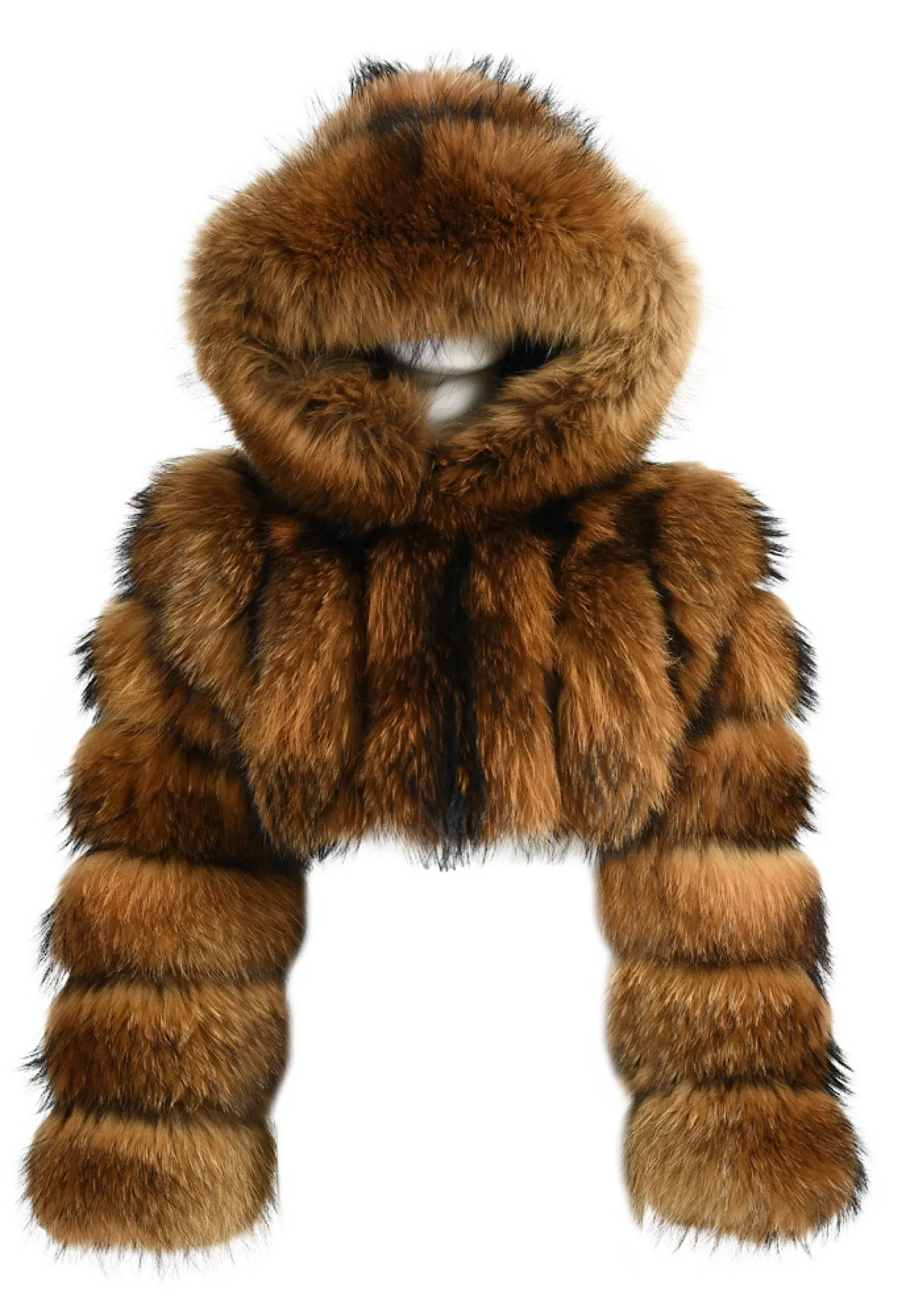 CARLINA Raccoon Hooded Fur Coat