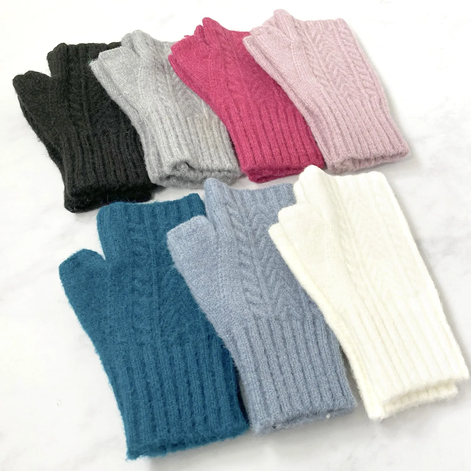 Cashmere Blend Cable Knit Wristwarmer Fingerless Gloves