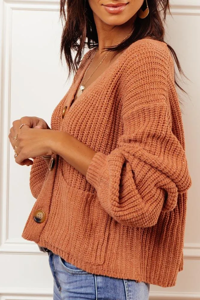 Celeste Button Front Cardigan in Rust