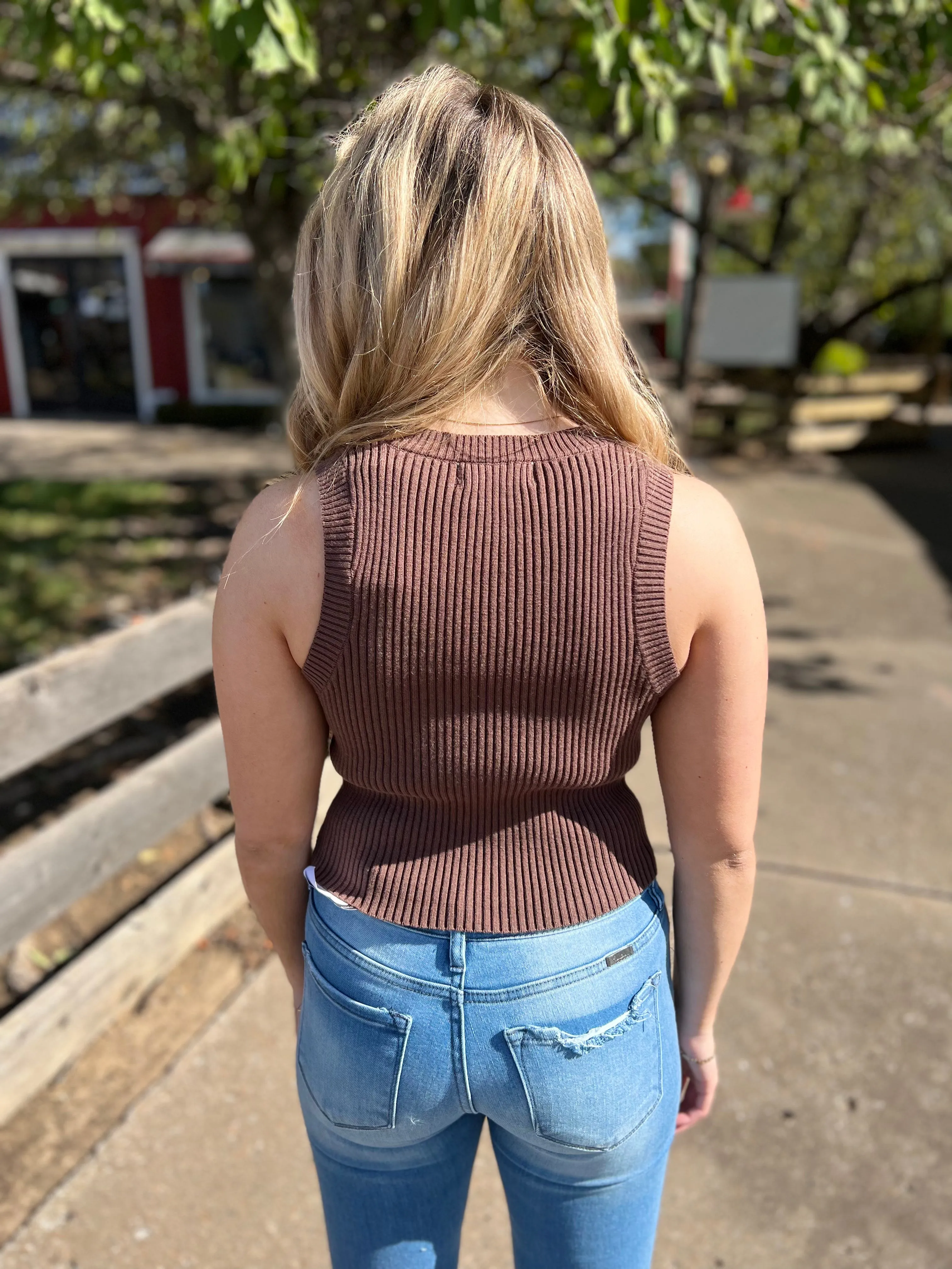 Change My Mind Knit Sweater Brown Crop Top