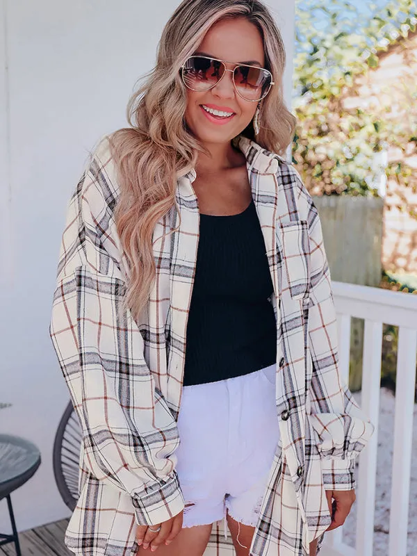 Checkered long-sleeved loose shirt