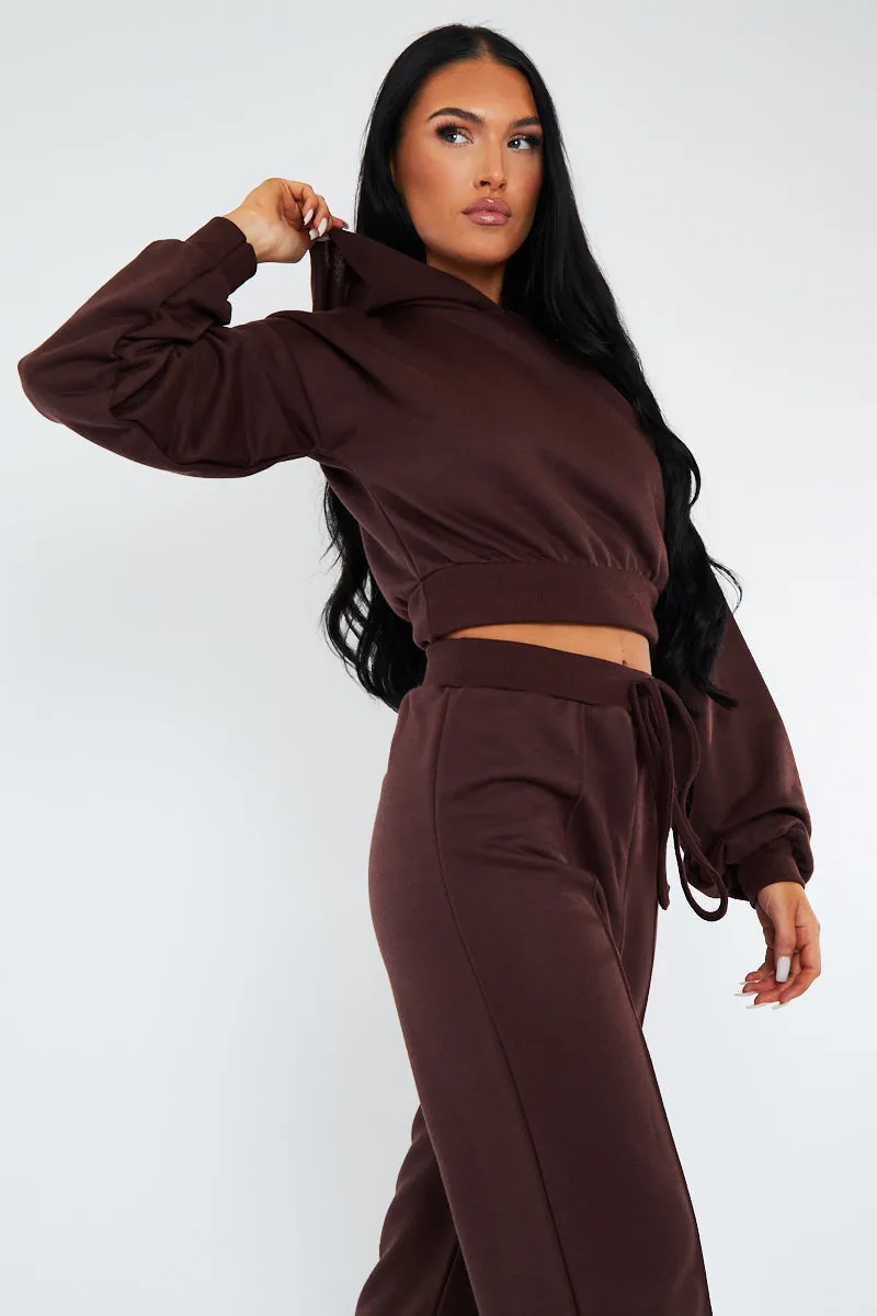 Chocolate Balloon Sleeve Cropped Hoodie - Heidi