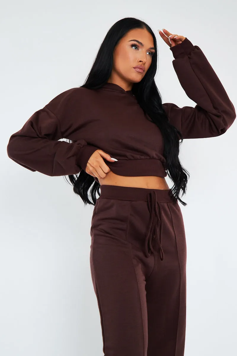 Chocolate Balloon Sleeve Cropped Hoodie - Heidi