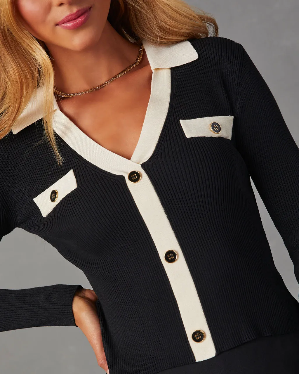 Christine Contrast Collared Cardigan