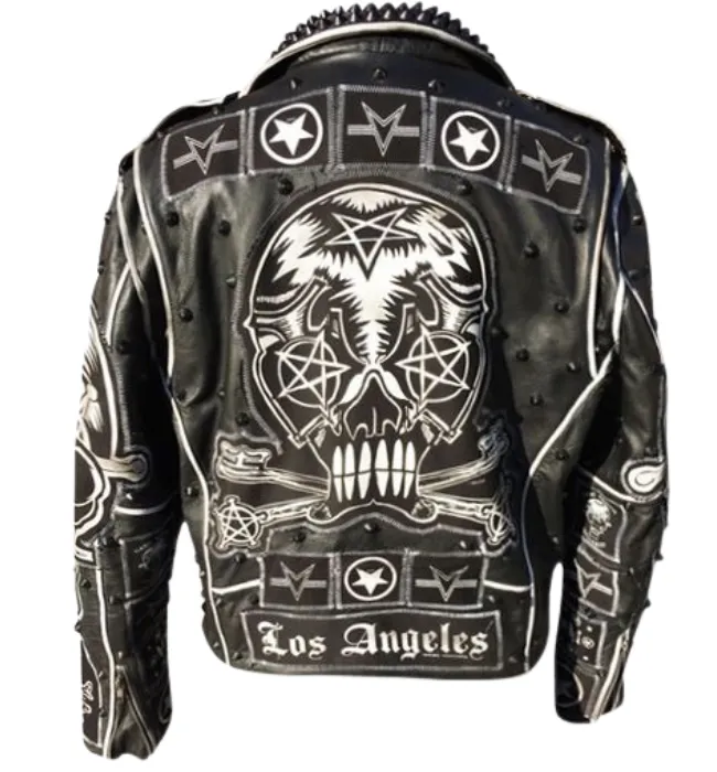 Classic Vintage Custom Black Magic Key bone Leather Jacket