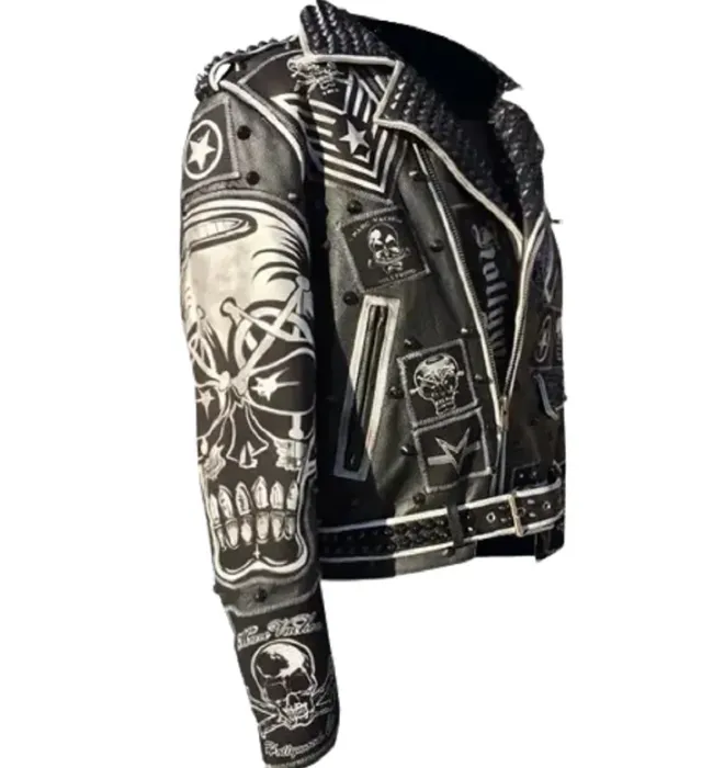 Classic Vintage Custom Black Magic Key bone Leather Jacket