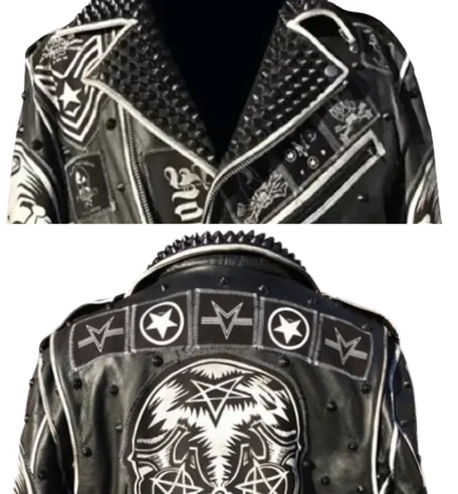 Classic Vintage Custom Black Magic Key bone Leather Jacket