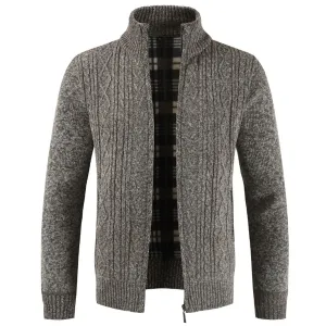 Classic Zip Closure Cardigan Khaki