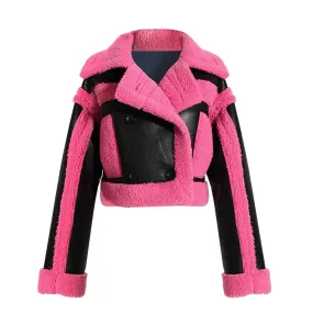 Colorblock Jackets For Women Lapel Long Sleeve Patchwork Double Breasted Casual Jacket Female Fashion Clothes