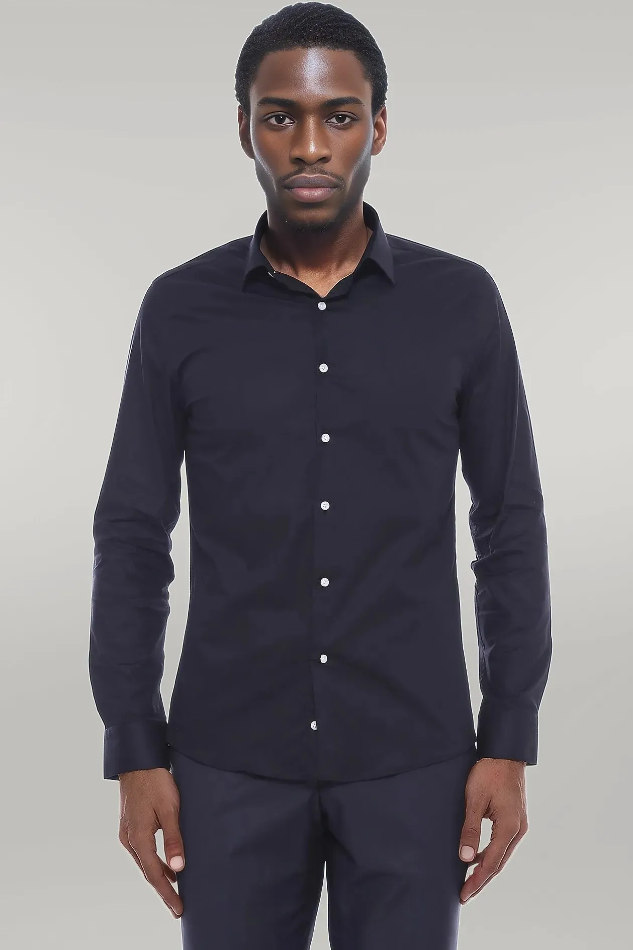 Cotton Satin Slim Fit Black Men Shirt - Wessi